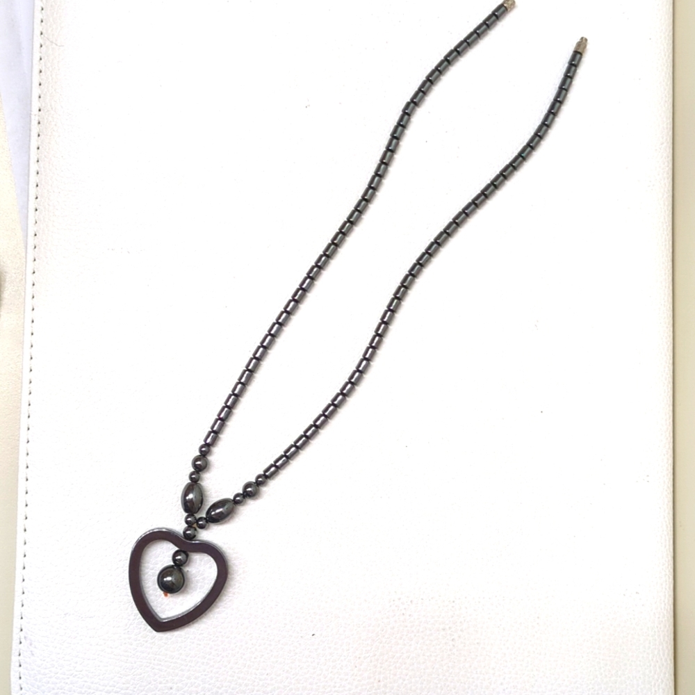 Gunmetal Bead Heart Necklace